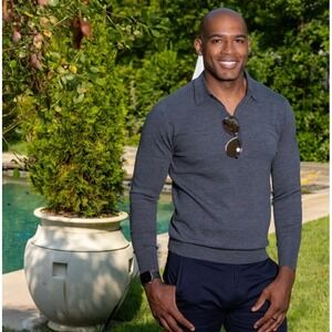 NWT Collars and Co Bellagio Three Button Long Sleeve Merino Polo Grey Large